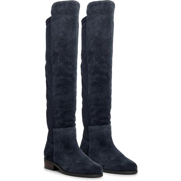 Women's Bright Blue Above the Knee Pointed Toe Low Heel Calypso Winter Long Boot - Picture 8 of 9